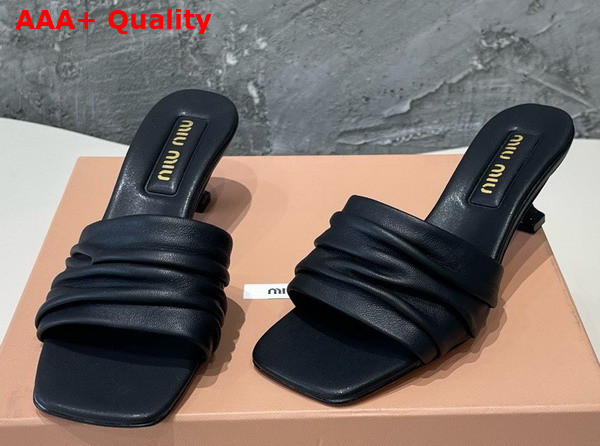 Miu Miu Medium Heeled Matelasse Nappa Leather Slides in Black Replica