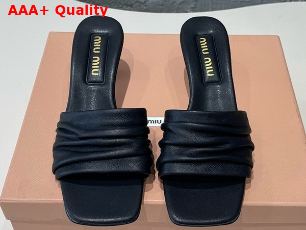 Miu Miu Medium Heeled Matelasse Nappa Leather Slides in Black Replica
