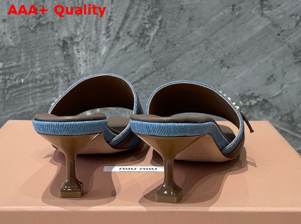 Miu Miu Medium Heeled Slides in Blue Denim and Brown Leather Replica