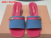 Miu Miu Medium Heeled Slides in Blue Denim and Pink Leather Replica