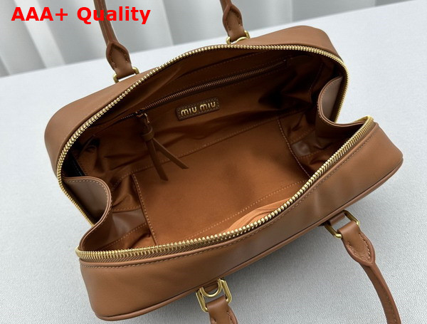 Miu Miu Medium Leather Top Handle Bag in Cognac 5BB148 Replica