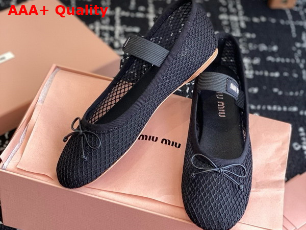 Miu Miu Mesh Fabric Ballerinas in Black 5F345E Replica
