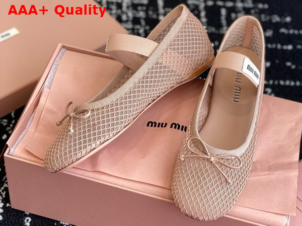 Miu Miu Mesh Fabric Ballerinas in Nude 5F345E Replica