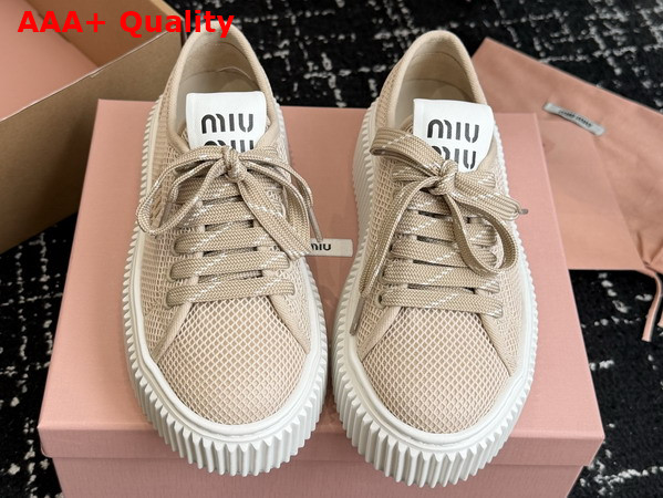 Miu Miu Mesh Sneaker with Logo in Colonial Beige Replica