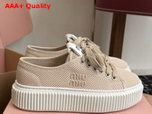 Miu Miu Mesh Sneaker with Logo in Colonial Beige Replica