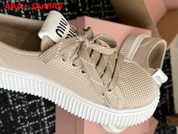 Miu Miu Mesh Sneaker with Logo in Colonial Beige Replica