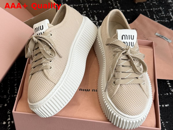 Miu Miu Mesh Sneaker with Logo in Colonial Beige Replica