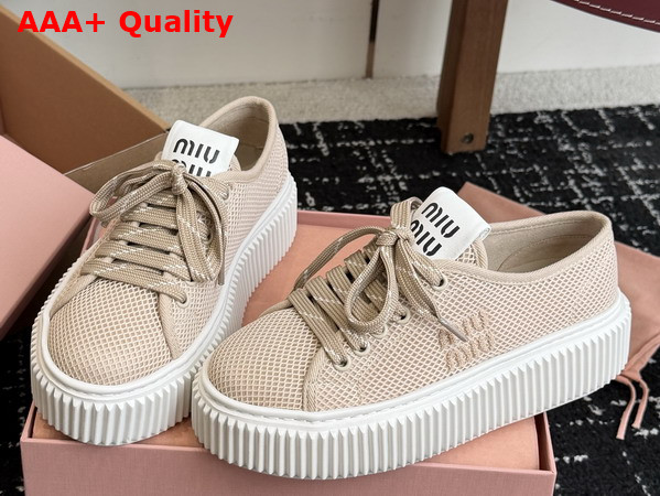 Miu Miu Mesh Sneaker with Logo in Colonial Beige Replica