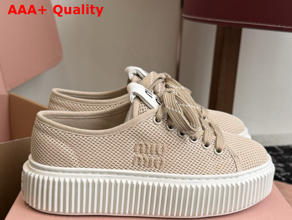 Miu Miu Mesh Sneaker with Logo in Colonial Beige Replica