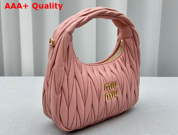 Miu Miu Miu Wander Matelasse Nappa Leather Mini Hobo Bag in Alabaster Pink Replica