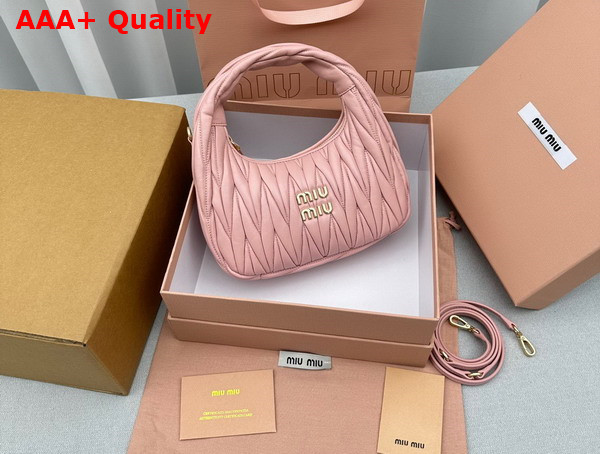 Miu Miu Miu Wander Matelasse Nappa Leather Mini Hobo Bag in Alabaster Pink Replica