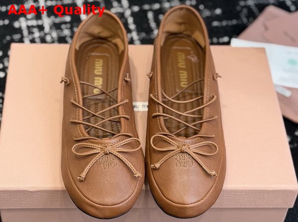 Miu Miu Nappa Leather Ballerinas in Oak 5F636E Replica