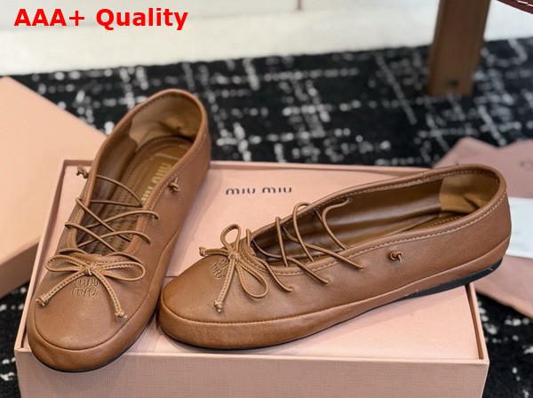 Miu Miu Nappa Leather Ballerinas in Oak 5F636E Replica