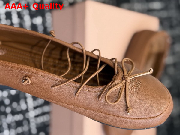 Miu Miu Nappa Leather Ballerinas in Oak 5F636E Replica