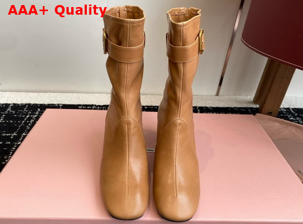 Miu Miu Nappa Leather Booties with Buckle in Caramel Replica