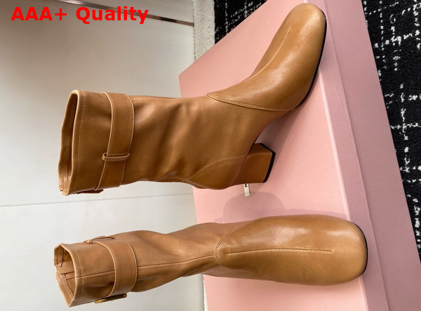 Miu Miu Nappa Leather Booties with Buckle in Caramel Replica