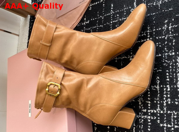Miu Miu Nappa Leather Booties with Buckle in Caramel Replica