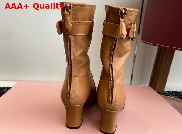 Miu Miu Nappa Leather Booties with Buckle in Caramel Replica