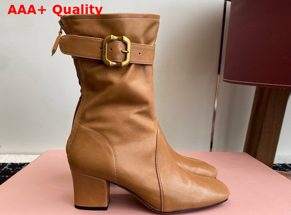 Miu Miu Nappa Leather Booties with Buckle in Caramel Replica