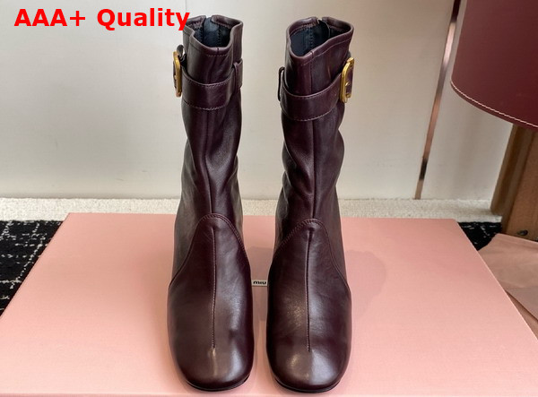 Miu Miu Nappa Leather Booties with Buckle in Dark Brown Replica