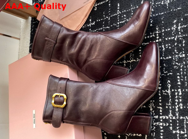 Miu Miu Nappa Leather Booties with Buckle in Dark Brown Replica