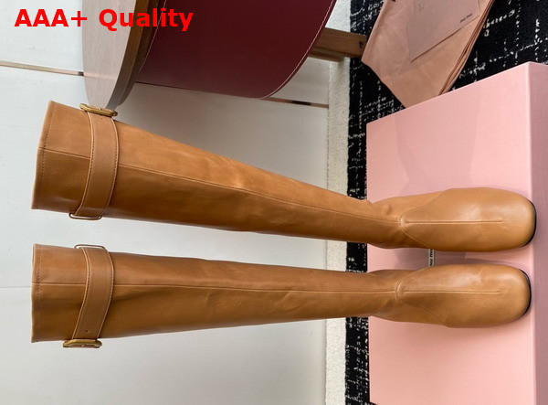 Miu Miu Nappa Leather Boots with Buckle in Caramel 5W548E Replica
