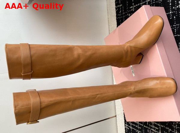 Miu Miu Nappa Leather Boots with Buckle in Caramel 5W548E Replica