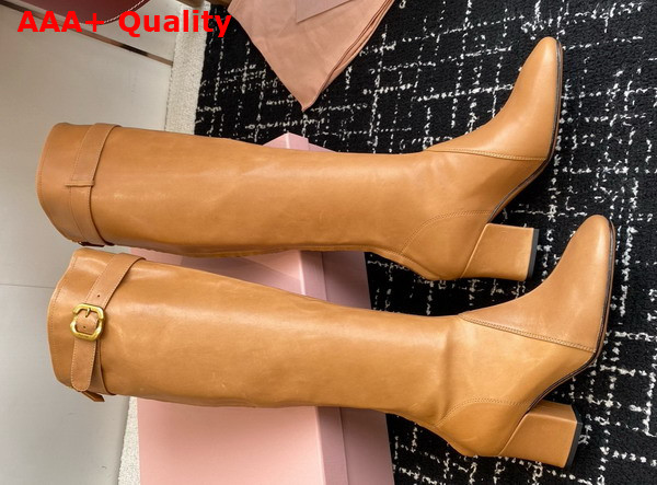 Miu Miu Nappa Leather Boots with Buckle in Caramel 5W548E Replica