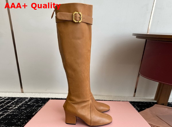 Miu Miu Nappa Leather Boots with Buckle in Caramel 5W548E Replica
