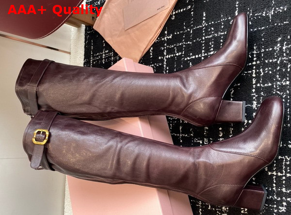 Miu Miu Nappa Leather Boots with Buckle in Dark Brown 5W548E Replica