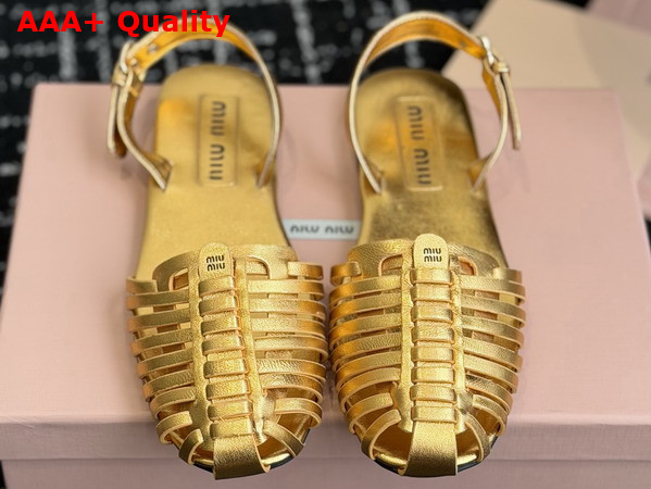 Miu Miu Nappa Leather Cage Sandals in Metallic Gold 5X610E Replica