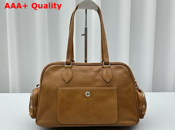 Miu Miu Nappa Leather Top Handle Bag in Caramel Washed Leather 5BB159 Replica