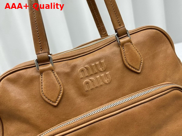 Miu Miu Nappa Leather Top Handle Bag in Caramel Washed Leather 5BB159 Replica