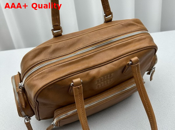 Miu Miu Nappa Leather Top Handle Bag in Caramel Washed Leather 5BB159 Replica