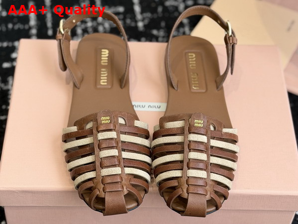 Miu Miu Nappa and Suede Leather Cage Sandals in Oak and Desert Beige 5X610E Replica