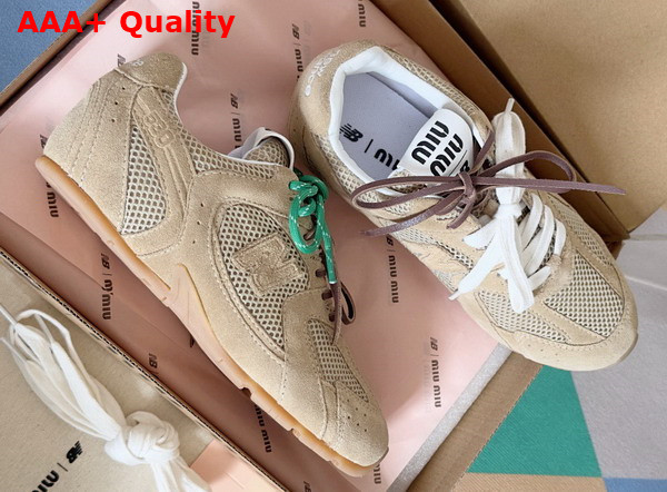 Miu Miu New Balance X Miu Miu 530 SL Suede and Mesh Sneakers in Ecru Replica