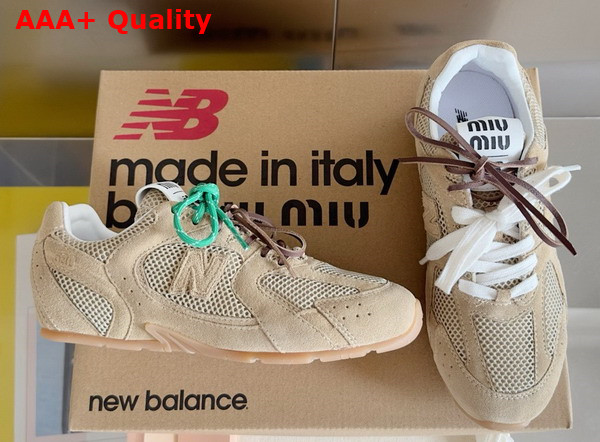 Miu Miu New Balance X Miu Miu 530 SL Suede and Mesh Sneakers in Ecru Replica