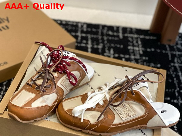 Miu Miu New Balance x Miu Miu 530 SL Deco Calf Leather Mules Cinnamon Travertine Gray 5E333E Replica