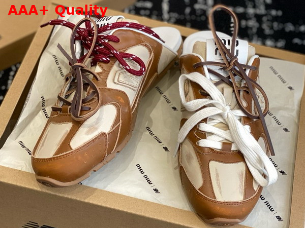Miu Miu New Balance x Miu Miu 530 SL Deco Calf Leather Mules Cinnamon Travertine Gray 5E333E Replica