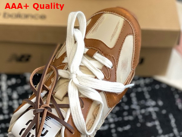 Miu Miu New Balance x Miu Miu 530 SL Deco Calf Leather Mules Cinnamon Travertine Gray 5E333E Replica