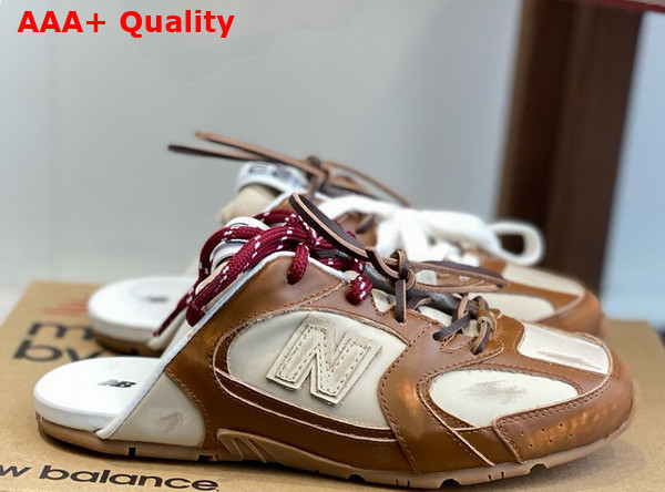 Miu Miu New Balance x Miu Miu 530 SL Deco Calf Leather Mules Cinnamon Travertine Gray 5E333E Replica