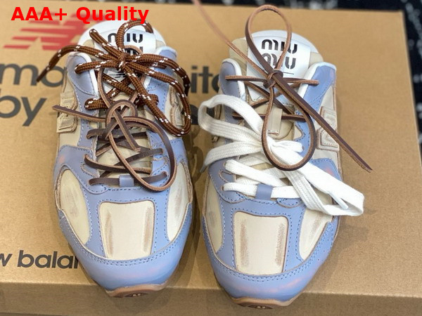 Miu Miu New Balance x Miu Miu 530 SL Deco Calf Leather Mules Sky Blue Travertine Gray 5E333E Replica