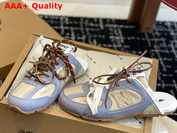 Miu Miu New Balance x Miu Miu 530 SL Deco Calf Leather Mules Sky Blue Travertine Gray 5E333E Replica