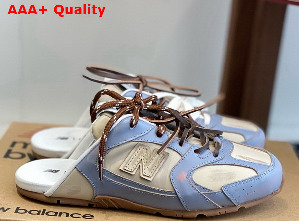 Miu Miu New Balance x Miu Miu 530 SL Deco Calf Leather Mules Sky Blue Travertine Gray 5E333E Replica