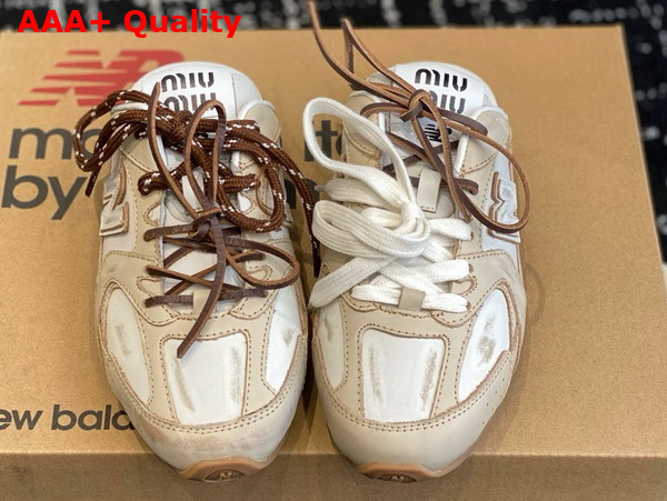 Miu Miu New Balance x Miu Miu 530 SL Deco Calf Leather Mules Travertine Gray White 5E333E Replica