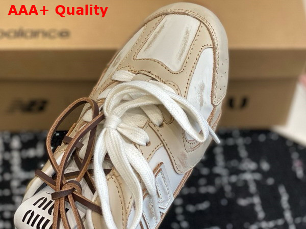 Miu Miu New Balance x Miu Miu 530 SL Deco Calf Leather Mules Travertine Gray White 5E333E Replica