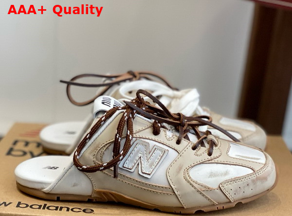 Miu Miu New Balance x Miu Miu 530 SL Deco Calf Leather Mules Travertine Gray White 5E333E Replica