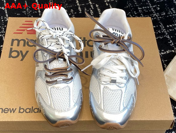 Miu Miu New Balance x Miu Miu 530 SL Patent Leather and Mesh Sneakers White and Silver 5E165E Replica