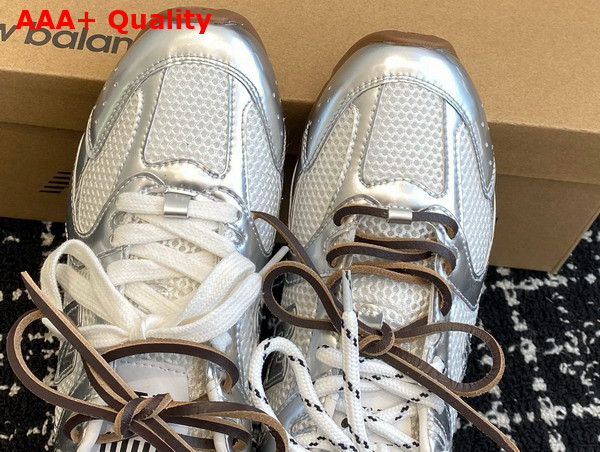 Miu Miu New Balance x Miu Miu 530 SL Patent Leather and Mesh Sneakers White and Silver 5E165E Replica