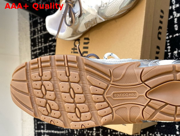 Miu Miu New Balance x Miu Miu 530 SL Patent Leather and Mesh Sneakers White and Silver 5E165E Replica